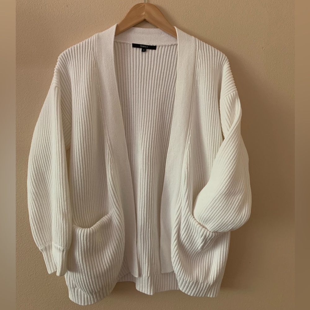 Quince oversized ivory 100% cotton cardigan, size small with pockets